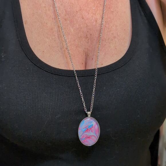 Cote' Design Studio Handmade Pendant Abstract Fluid Art Oval Colorful 1.5" - Picture 2 of 3